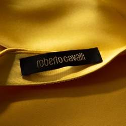 Pre Owned تنورة روبرتو كافالي حرير أصفر كاناري  بكشكشة طبقات مقاس كبير (لارج)