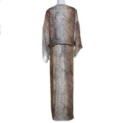 مملوكة مسبقًا فستان ماكسي روبرتو كافالي بني نقشة الفهد مقاس متوسط (ميديوم)