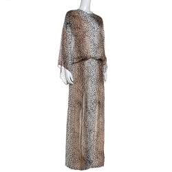 مملوكة مسبقًا فستان ماكسي روبرتو كافالي بني نقشة الفهد مقاس متوسط (ميديوم)