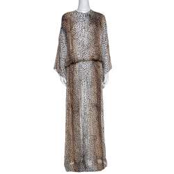 مملوكة مسبقًا فستان ماكسي روبرتو كافالي بني نقشة الفهد مقاس متوسط (ميديوم)