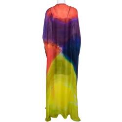 مملوكة مسبقًا فستان قفطان روبرتو كافالي حرير أومبريه متعدد الألوان مقاس كبير (لارج)