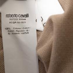 Pre Owned Roberto Cavalli Brown Logo Print Cotton Pique T-Shirt M