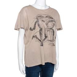 Pre Owned Roberto Cavalli Brown Logo Print Cotton Pique T-Shirt M