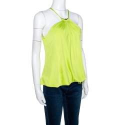 مملوكة مسبقًا Roberto Cavalli Lime Green Jersey Halter Neck Top L