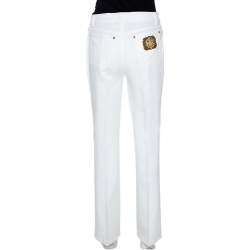 Pre Owned Roberto Cavalli White Denim Embellished Pocket Detail Jeans M
