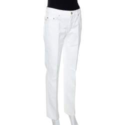 Pre Owned Roberto Cavalli White Denim Embellished Pocket Detail Jeans M
