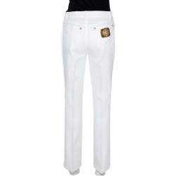 Pre Owned Roberto Cavalli White Denim Embellished Pocket Detail Jeans M