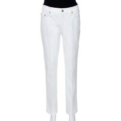 Pre Owned Roberto Cavalli White Denim Embellished Pocket Detail Jeans M