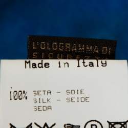 Pre Owned توب روبرتو كافالي حافة غير متماثلة مزين بروش حرير مطبوع نقشة الفهد أزرق مقاس صغير (سمول)