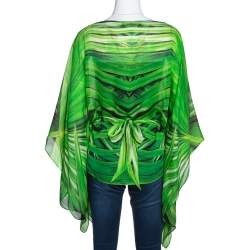 مملوكة مسبقًا Roberto Cavalli Green Printed Silk Belted Kaftan Top M