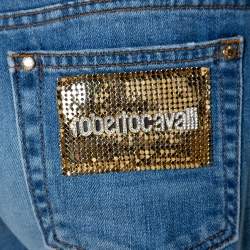 Roberto Cavalli Blue Distressed Denim Embellished Patch Jeans M