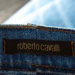 Roberto Cavalli Blue Distressed Denim Embellished Patch Jeans M