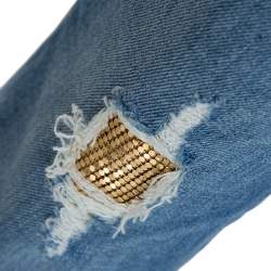 Roberto Cavalli Blue Distressed Denim Embellished Patch Jeans M