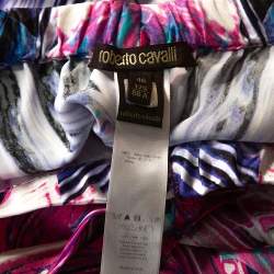 Pre Owned Roberto Cavalli Pink Abstract Printed Silk Elasticised Waist Pants L