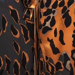 Pre Owned Roberto Cavalli Orange & Graphite Leopard Printed Silk Pants M