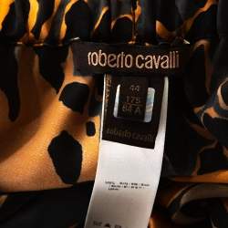 Pre Owned Roberto Cavalli Orange & Graphite Leopard Printed Silk Pants M