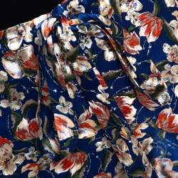 Pre Owned Roberto Cavalli Navy Blue Floral Printed Silk Pants L 