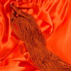 مملوكة مسبقًا بنطلون روبرتو كافالي حرير برتقالي وسط مطاطي مقاس متوسط (ميديوم)