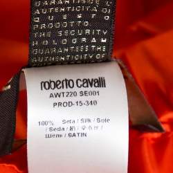 مملوكة مسبقًا بنطلون روبرتو كافالي حرير برتقالي وسط مطاطي مقاس متوسط (ميديوم)