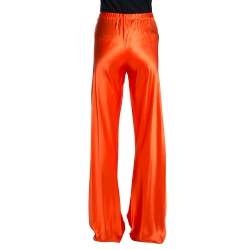 مملوكة مسبقًا بنطلون روبرتو كافالي حرير برتقالي وسط مطاطي مقاس متوسط (ميديوم)