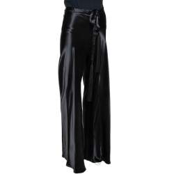 Pre Owned Roberto Cavalli Black Satin Front Tassel Tie Detail Pants M