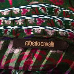 Roberto Cavalli Green & Fuschia Floral Printed Silk Jacquard Blouse M 