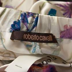 Roberto Cavalli Cream Floral Printed Silk Flared Pants M