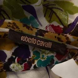Pre Owned Roberto Cavalli Multicolor Silk Georgette Floral Print Faux Wrap Blouse M
