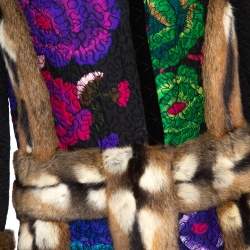 Pre Owned جاكيت روبرتو كافالي متوسط الطول بطانة فرو و خليط صوف مطبوع متعدد الألوان M