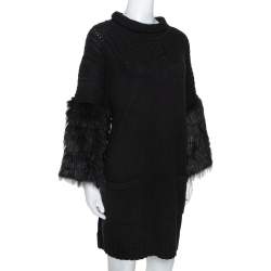 Pre Owned Roberto Cavalli Black Cashmere Blend Fur Lined Turtle Neck Sweater L