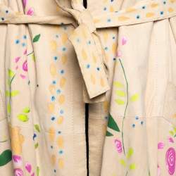 Pre Owned Roberto Cavalli Beige Suede Floral Painted Effect Belted Mid Length Coat M