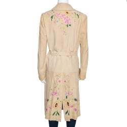 Pre Owned Roberto Cavalli Beige Suede Floral Painted Effect Belted Mid Length Coat M