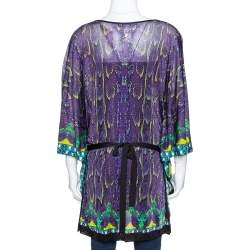 Pre Owned Roberto Cavalli Purple Snake Print Knit Belted Kaftan Top M
