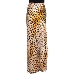 Pre Owned تنوة روبرتو كافالي ماكسي طباعة فهد ساتان بيج L