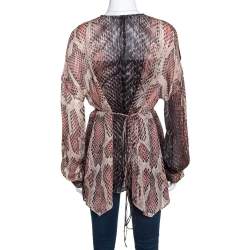 Pre Owned Roberto Cavalli Multicolor Animal Print Silk Embellished Sheer Blouse S