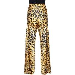 مملوكة مسبقًا Roberto Cavalli Yellow Leopard Print Silk Flared Pants L