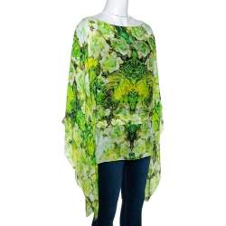 Pre Owned توب قفطان روبرتو كافالي حزام حرير طباعة تجريدية أخضر M