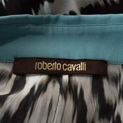 Pre Owned Roberto Cavalli Monochrome Stripe Print Silk Dolman Sleeve Blouse L
