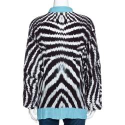 Pre Owned Roberto Cavalli Monochrome Stripe Print Silk Dolman Sleeve Blouse L