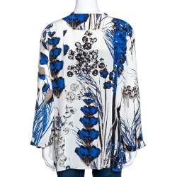 مملوكة مسبقًا Roberto Cavalli Blue Leaf Print Silk Button Front Blouse L