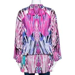 Pre Owned Robert Cavalli Pink Printed Stretch Silk Tunic Top M