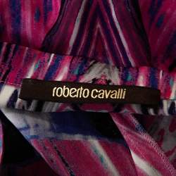 Pre Owned Robert Cavalli Pink Printed Stretch Silk Tunic Top M