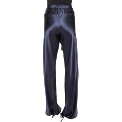 Pre Owned Roberto Cavalli Navy Blue Silk Satin Wide Leg Pants L