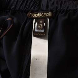Pre Owned Roberto Cavalli Navy Blue Silk Satin Wide Leg Pants L