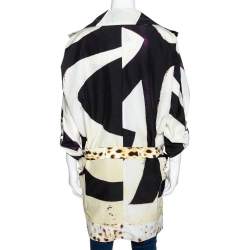 Pre Owned Roberto Cavalli Cream Printed Belted Trench Coat S