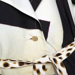 Pre Owned Roberto Cavalli Cream Printed Belted Trench Coat S