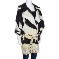 Pre Owned Roberto Cavalli Cream Printed Belted Trench Coat S