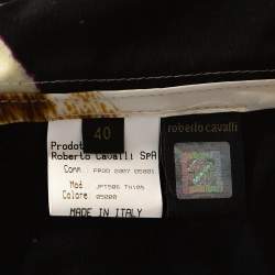 Pre Owned Roberto Cavalli Cream Printed Belted Trench Coat S