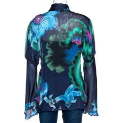 Pre Owned بلوزة روبرتو كافالي حرير بطيات أزرق كحلي مورد مقاس متوسط (ميديوك)