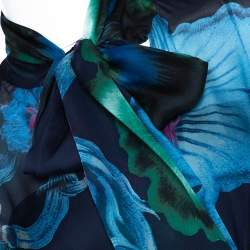 Pre Owned بلوزة روبرتو كافالي حرير بطيات أزرق كحلي مورد مقاس متوسط (ميديوك)